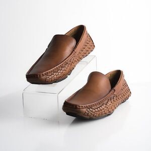 Massimo Matteo Firenze Men Driving loafers Havana Brown Leather woven US 9 EU 42